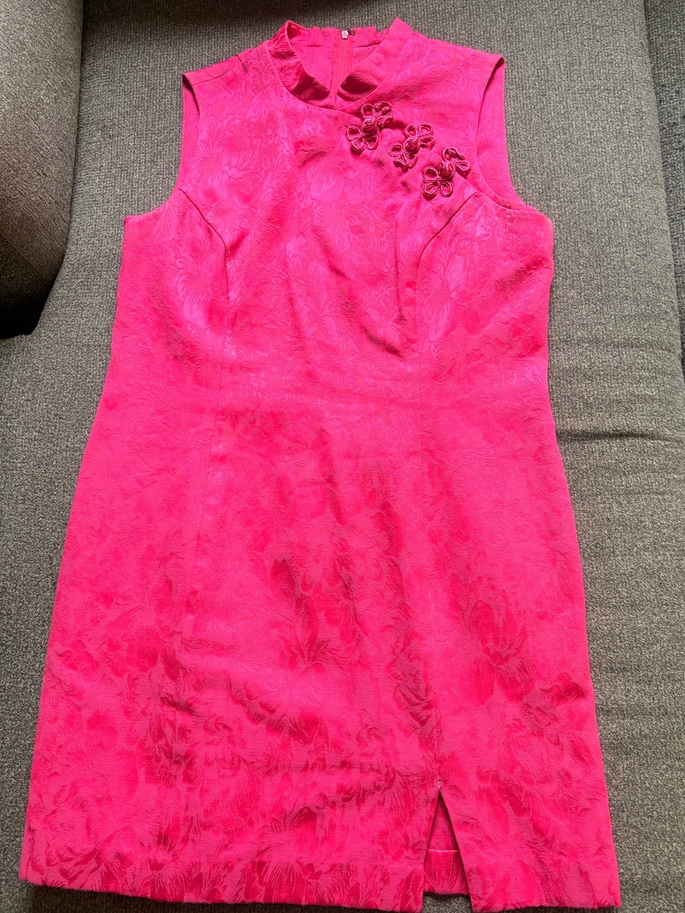 Newport News Vibrant Pink Floral Jacquard Mini Dress with Rosette Detail